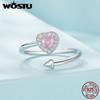 WOSTU Женские кольца из стерлингового серебра 925 пробы с розовым фианитом и сердцем Купидона, штабелируемые кольца, обручальные украшения для вечеринок, прекрасный подарок для нее