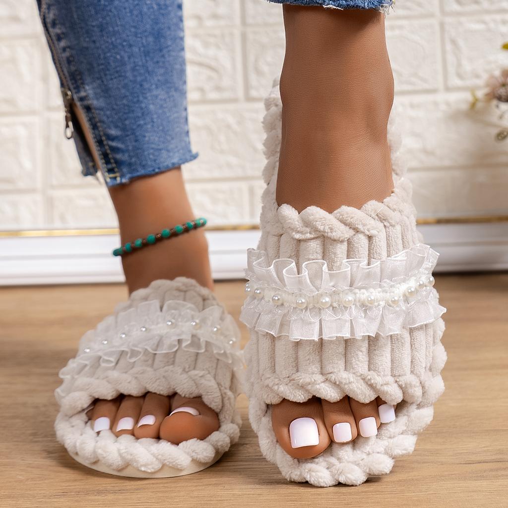 Fashion 2025 New Winter Women Strap House Slippers Ladies Soft Comfortable Slippers Home Solid Color Plush Flat Shoes Slides Women