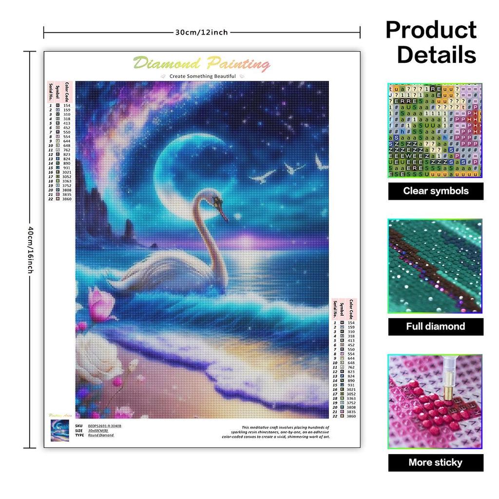 5D Diamond Painting Animal Swan DIY Full Mosaic Rose Embroidery Creative Hobbies Wall Decor 30x40cm/12x16inch