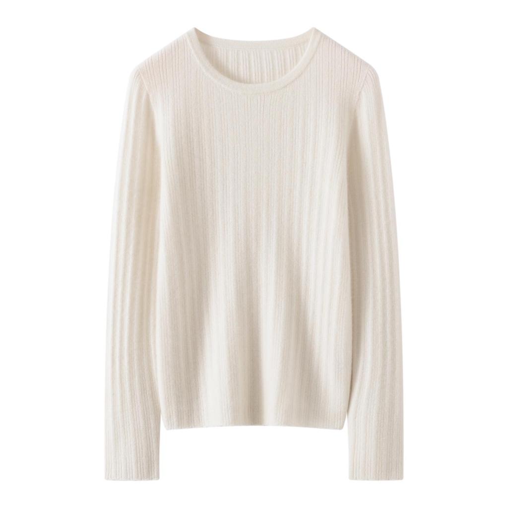 Women's 100% Pure Cashmere Slim Fit Round Neck Sweater, Autumn/Winter Knitted Pullover