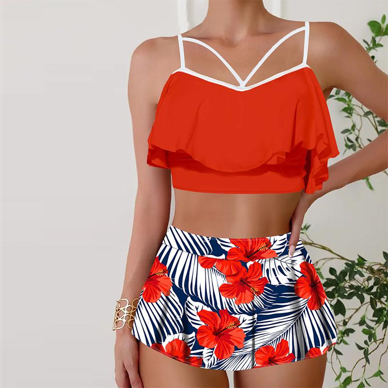 Women's Swimwear Tankini 2 Piece Swimsuit Green Fresh Pattern Print Vacation Bathing Suits