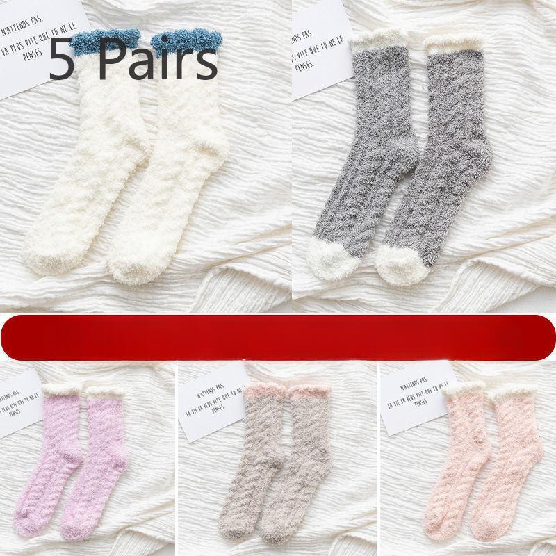 5 Pairs of Female Autumn and Winter Add Velvet and Thick Warm Home Floor Sleep In The Tube Moon Socks