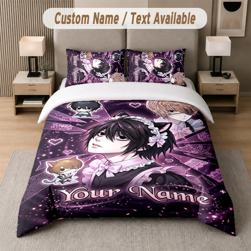 Death Note 3Pcs Bedding Set, Personalized Custom Name Text, 1 Duvet Cover & 2 Pillowcases For Bedroom