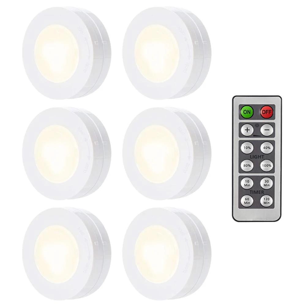 LED 1-6pcs Under Cabinet Light 3 Colors Dimmable Night Light with Remote Control Battery Powered Bedroom Lamp Wardrobe Lights