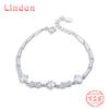 Lindon Women Zircon 925 Sterling Silver Jewelry Geometric Bead Chain Link Bracelet Fashion Fine Wedding Gift for Girlfriend