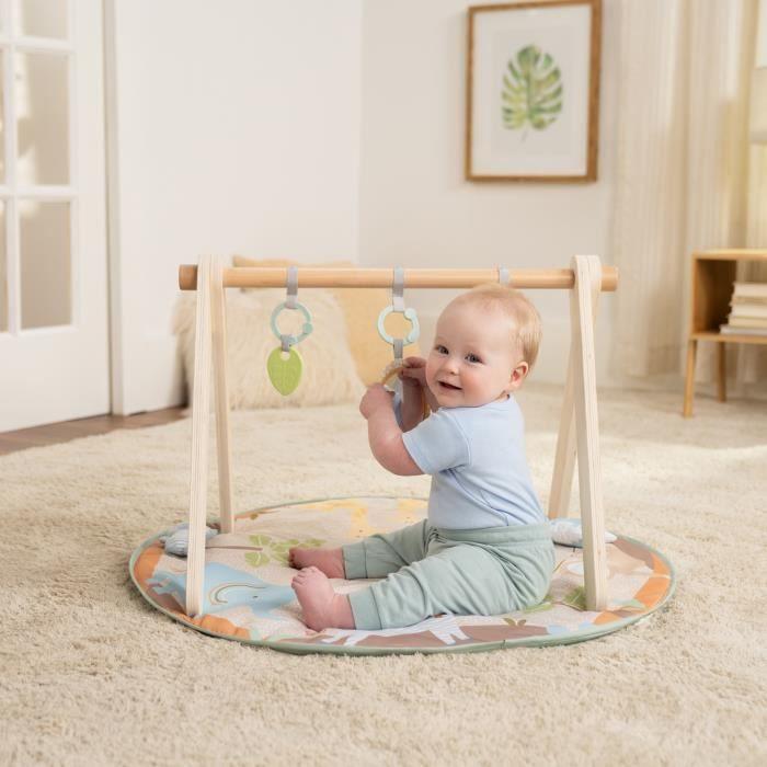 INGENUITY Tapis d'éveil bébé pliable WonderWood, rond avec arche de jeux en bois, mirroir et jouets bébé