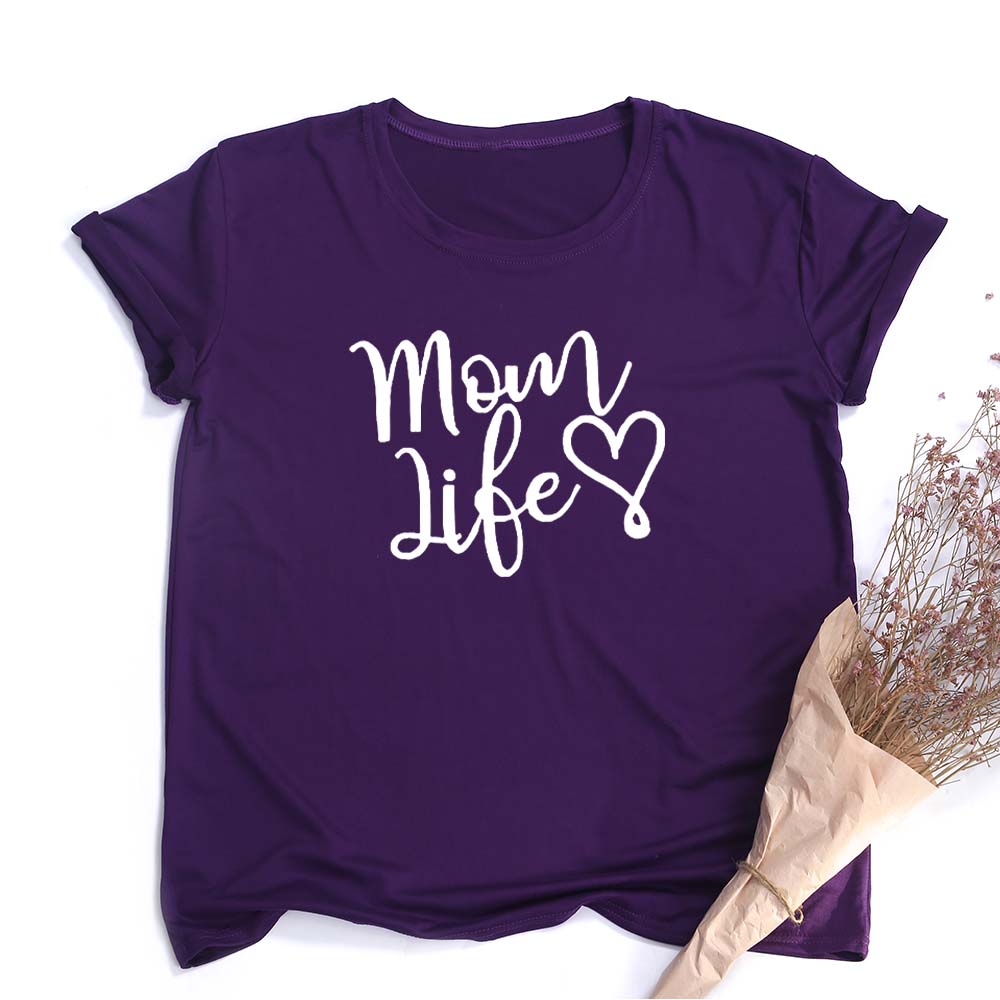 Mom Life Heart Letters Print Women Shirt Cotton Casual Funny Female Harajuku O Neck T Shirt