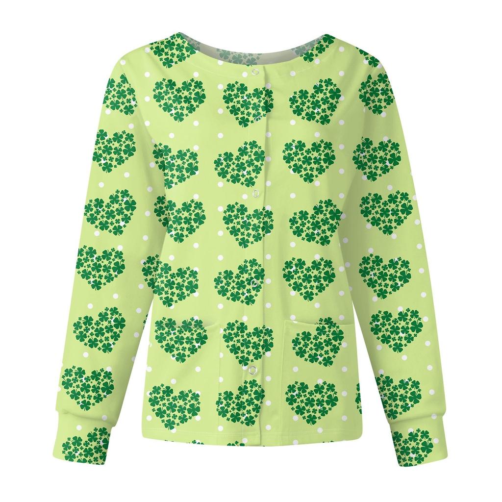 Женская мода с длинным рукавом и воротником-стойкой, однобортная, с принтом ко Дню Святого Патрика
