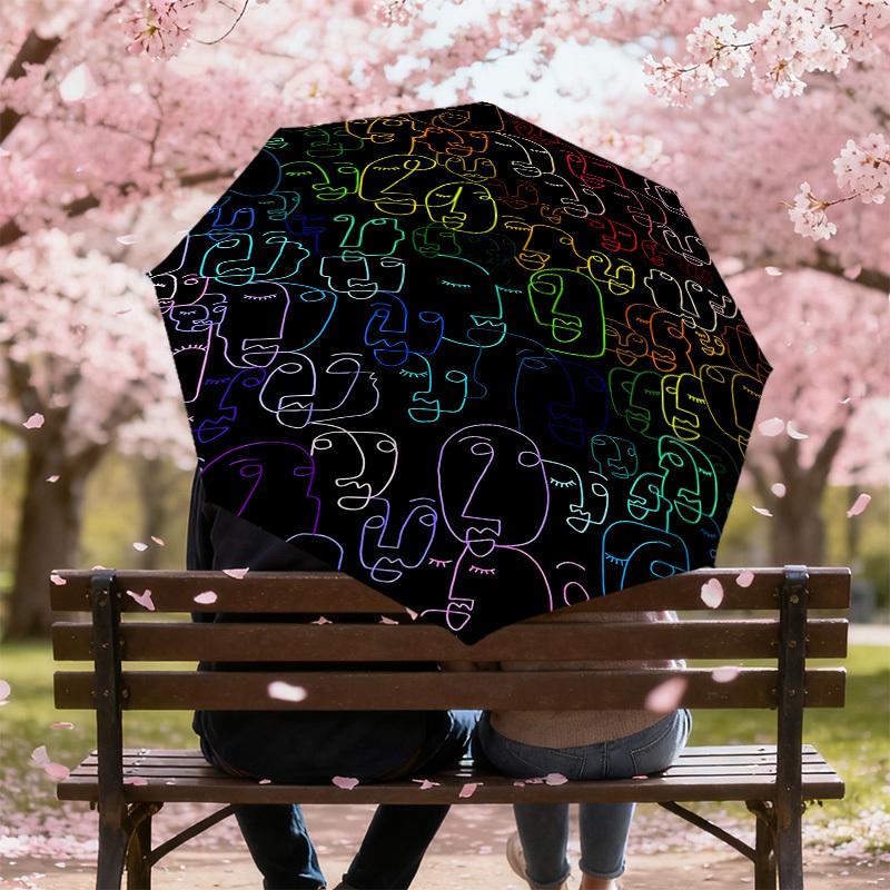 1pc faces art Automatic Open/Close Umbrella with Windproof, 8-Rib Sturdy Canopy, Durable Ribs, Fashionable Design1136A