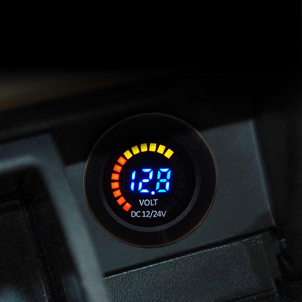 New 12 24V Color LED DC Digital Display Voltmeter with Low Pressure Buzzer Alarm Waterproof Tester Volt Gauge for Car