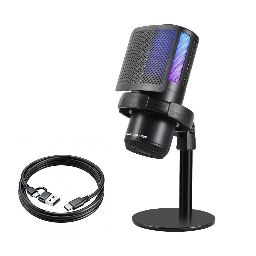 MS15 RGB Игровой USB-микрофон для киберспорта: Красочный конденсаторный микрофон для прямых трансляций, пения и использования с компьютером