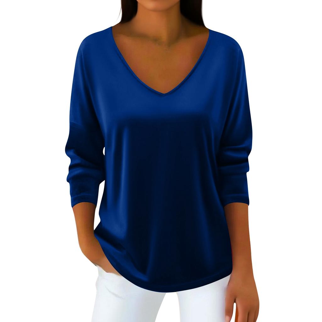 Women's V-neck Plush Collar  Long-sleeved Pullover T-shirt Top