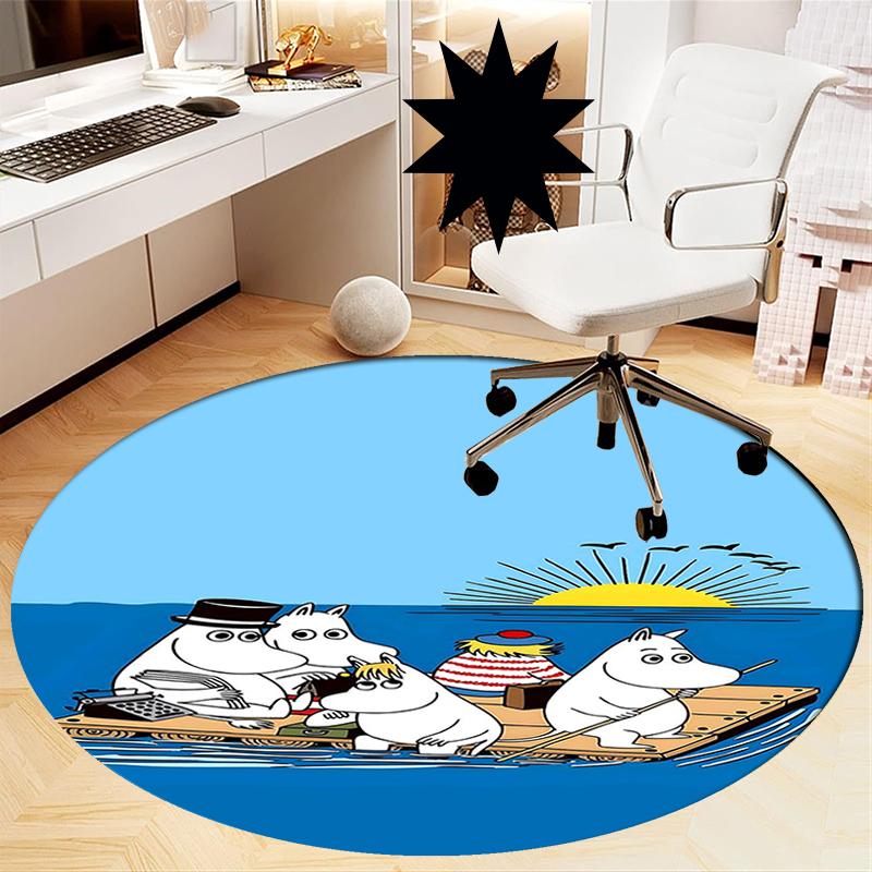 Moomin Printed Round Rug Carpet Chair Rug Area Rug Entryway Doormats,for Office Chair Living Room Bedroom Kitchen Room.