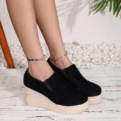 Туфли на танкетке, глубокие, женские, 2025, осенние, новые, платформа, маффин, большого размера