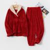 Ladies' Casual And Comfortable Round Neck Warm And Plush Home Clothes Cardigan Sleepwear And Pants Set