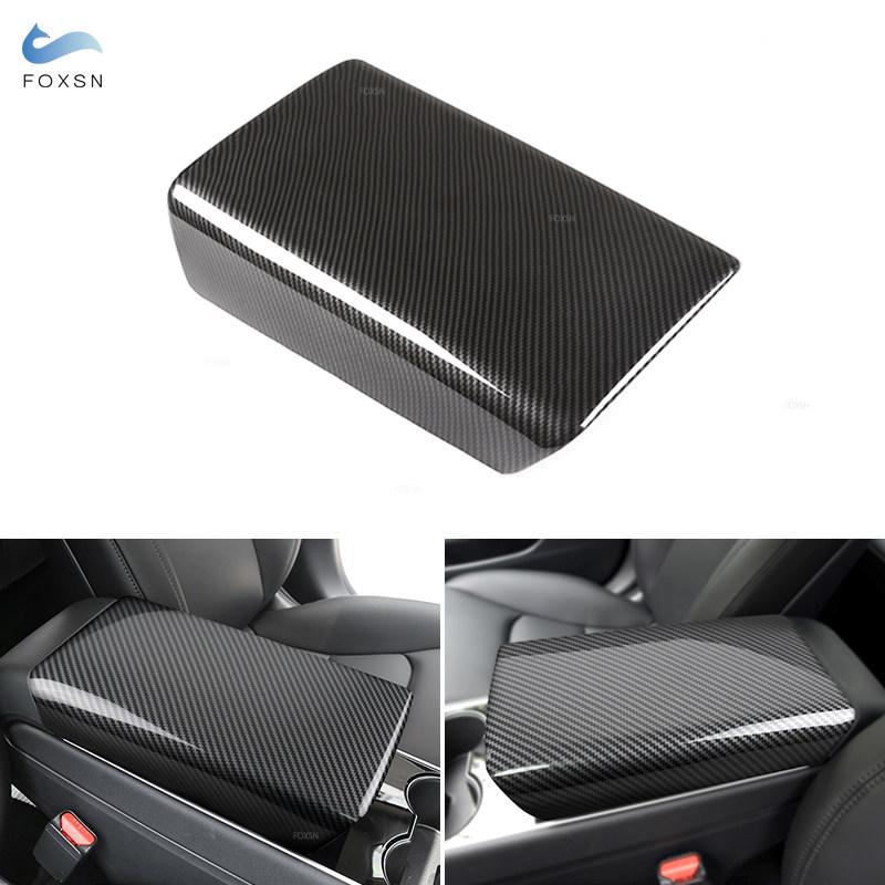 For Tesla Model 3 Y Car Interior Center Console Control Armrest Storage Box Cover Trim Accessories ABS Carbon Fiber