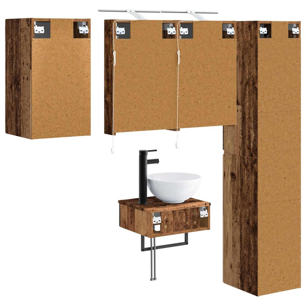 Bathroom Furniture Set 5 pcs Reclaimed Wood Engineered Wood and Glass