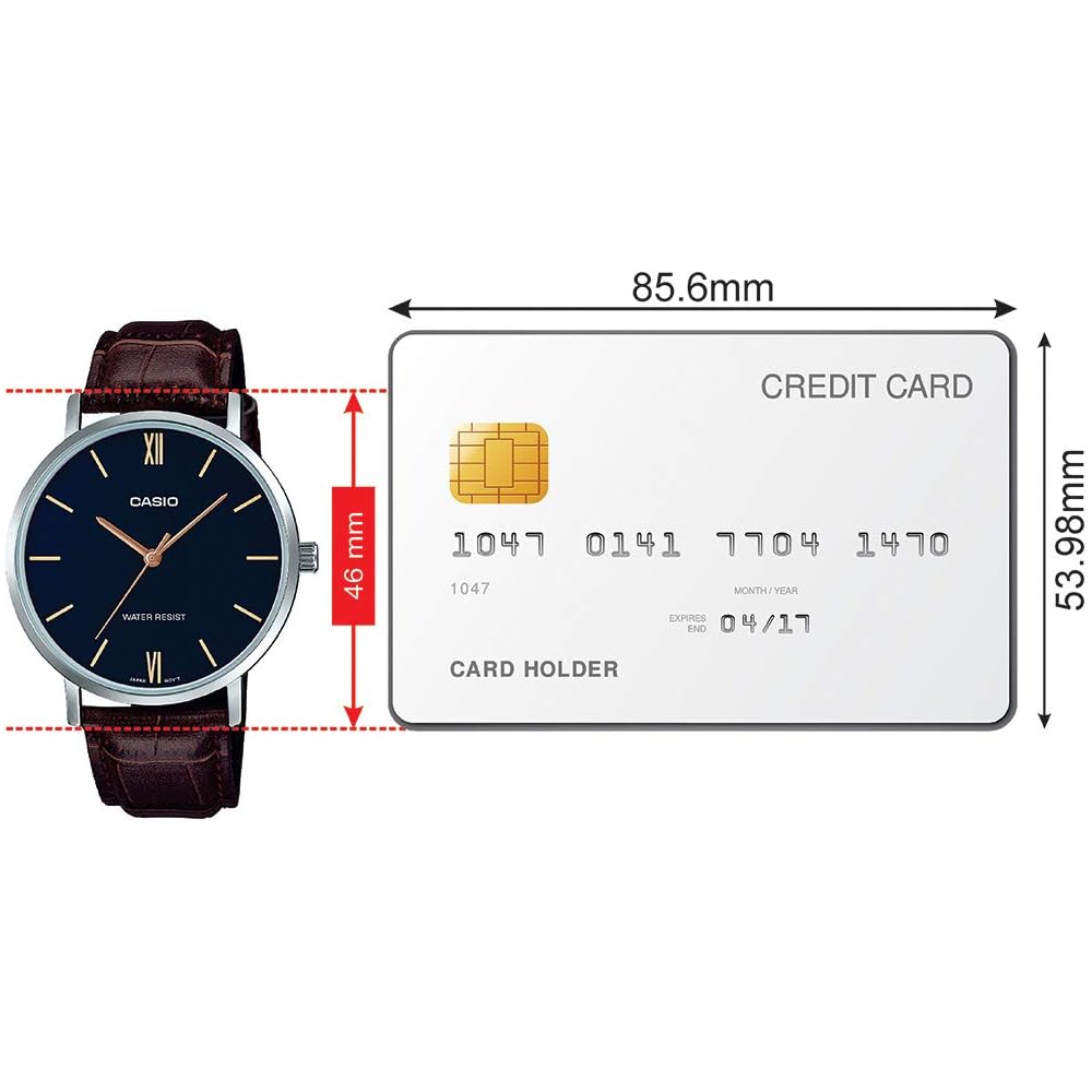 Casio MTP-VT01L-2B Мужские Аналоговые Часы Минималистичный Синий Циферблат Коричневый Кожаный Ремешок Серебристый Кварцевый Механизм