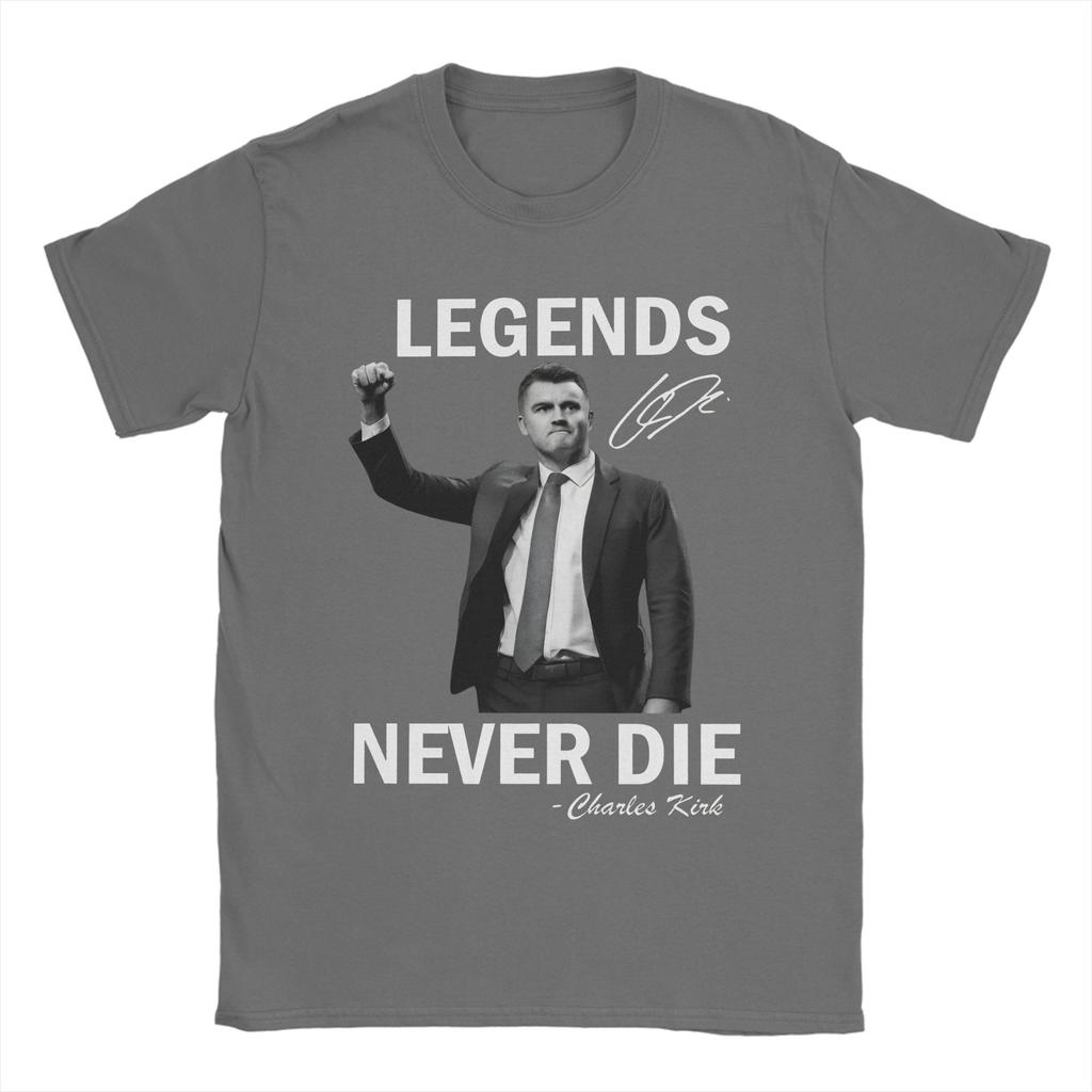 Смешная футболка Charlie Kirk Legends Never Die для мужчин, с круглым вырезом, из чистого хлопка, с коротким рукавом, идея для подарка, топы