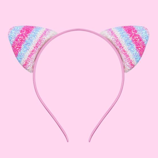 Повязка на голову для девочек с блестками, нескользящая тонкая гибкая прочная прическа, украшение ярких цветов, повязка для волос принцессы с кошачьими ушками, аксессуары для волос