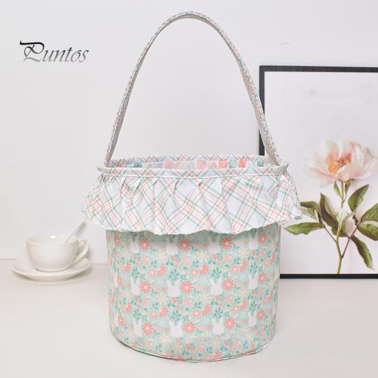 Корзина для пасхального кролика, многоразовое тканевое пасхальное ведро, оборчатая корзина для хранения с ручкой для детей, пасхальная охота за яйцами