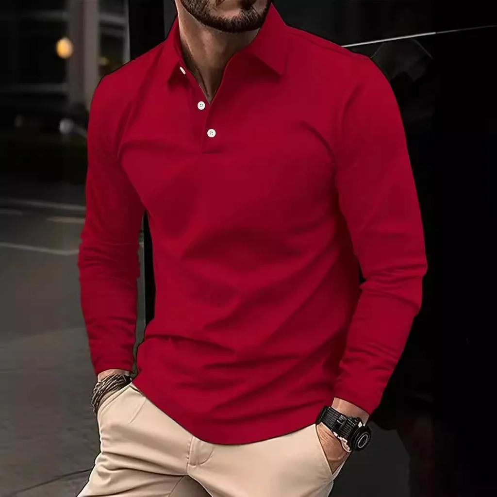 Classic Men'S Simple Solid Color Lapel Polo Shirts Spring Autumn Business Leisure Outdoor Travel Friends Party Long Sleeve Tops