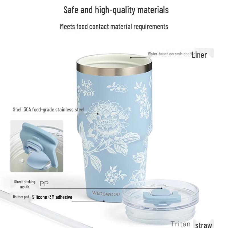 Wedgwood Wanderlust 592ml Blue Ceramic Straw Tumbler