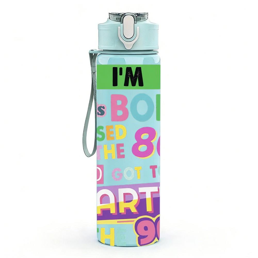 1PC 80s Retro Text Lettering 750ml sports water bottle leakproof straw lid outdoor office home
