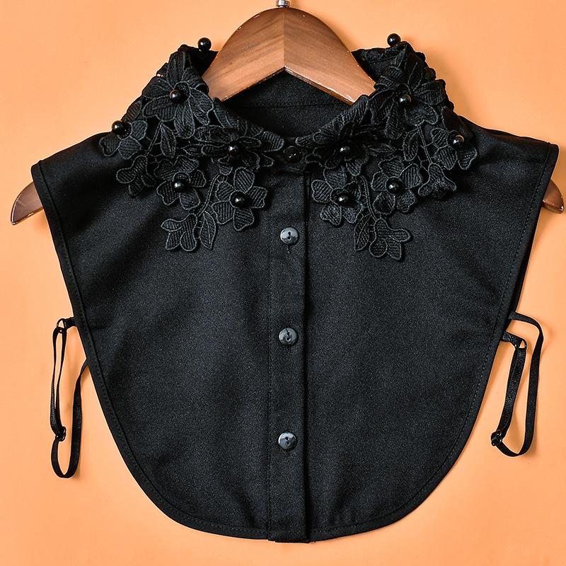 Linbaiway Women Embroidered Lace Tie Detachable Collars Floral Sweater Lapel Fake False Collar Female White Button Blouse Tops