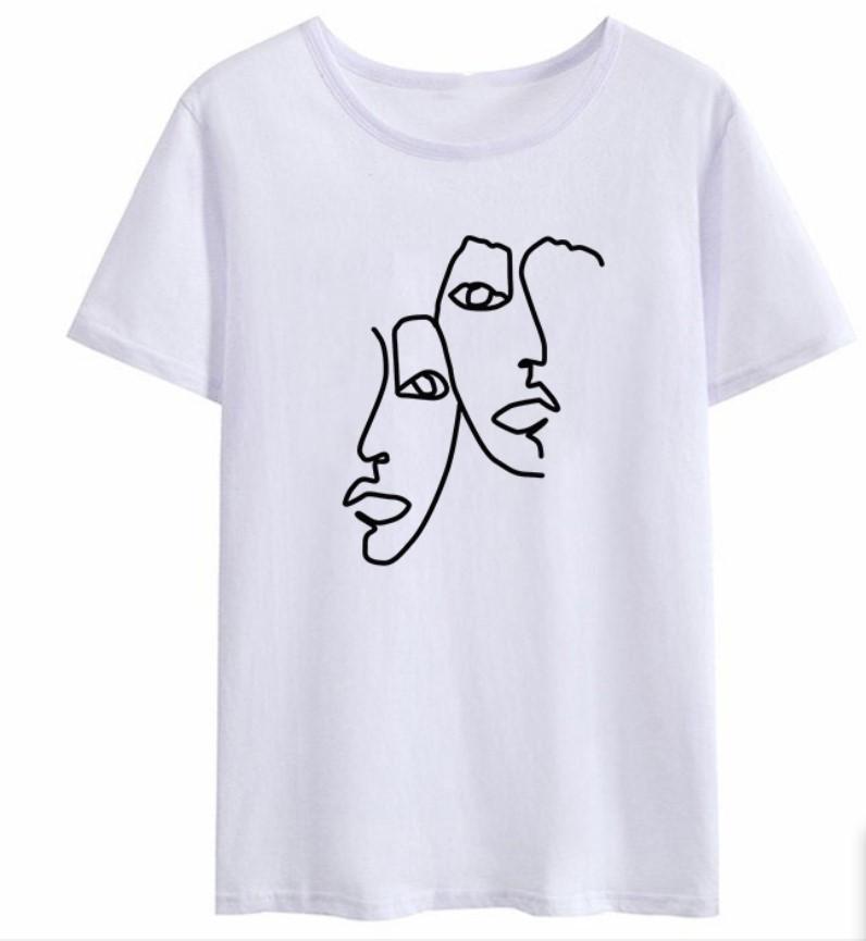 Creative Face Graphics Woman Graphics 90S Blouses Harajuku Summer Short Sleeve O-Neck White Female Tops Streetwear Y2K Clothing