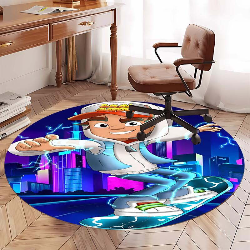 Subway Surfers Printed Round Rug Carpet Chair Rug Area Rug Entryway Doormats,for Office Chair Living Room Bedroom Kitchen Room.