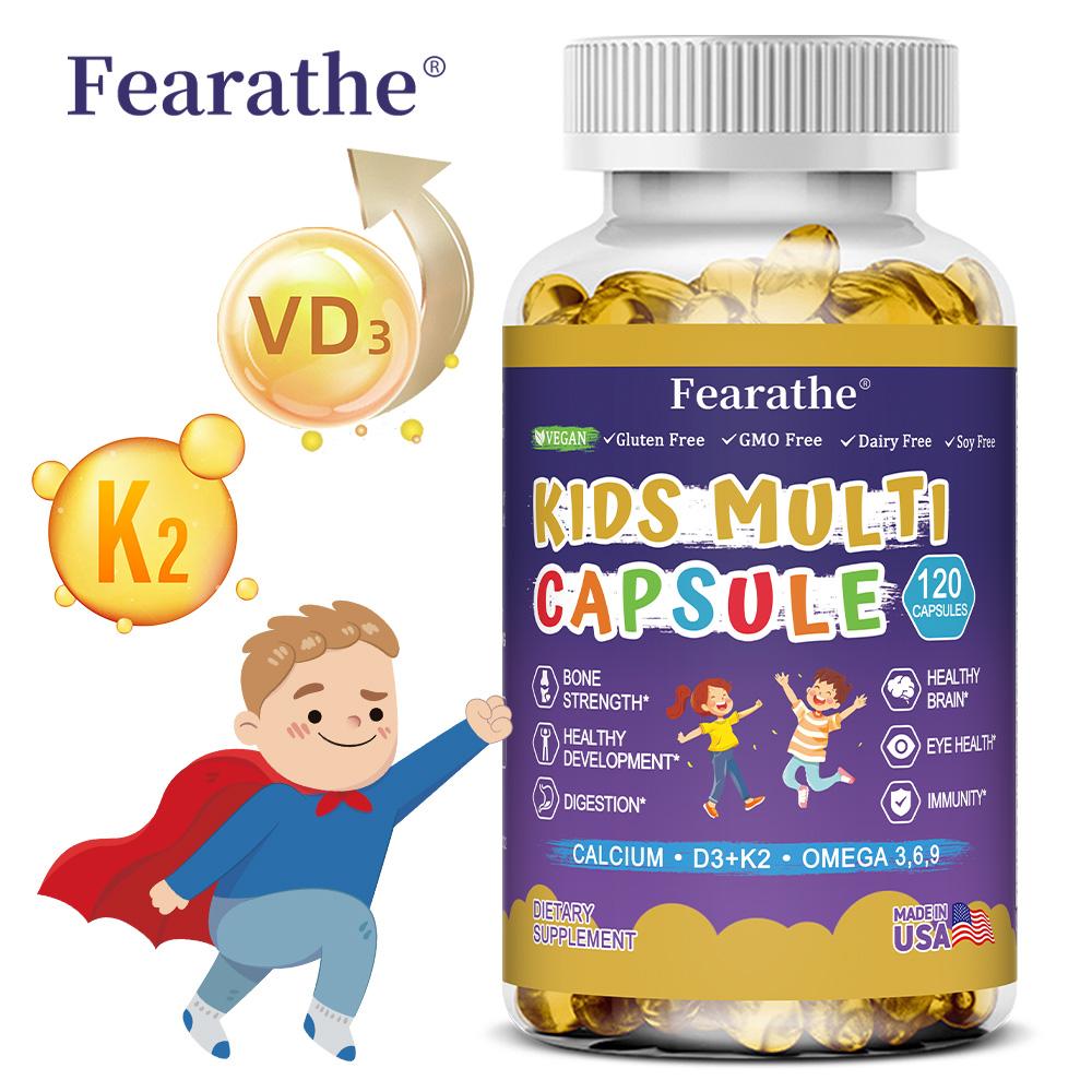 Children's compound soft capsules, improve digestive health, promote calcium absorption for bones, 120 capsules.