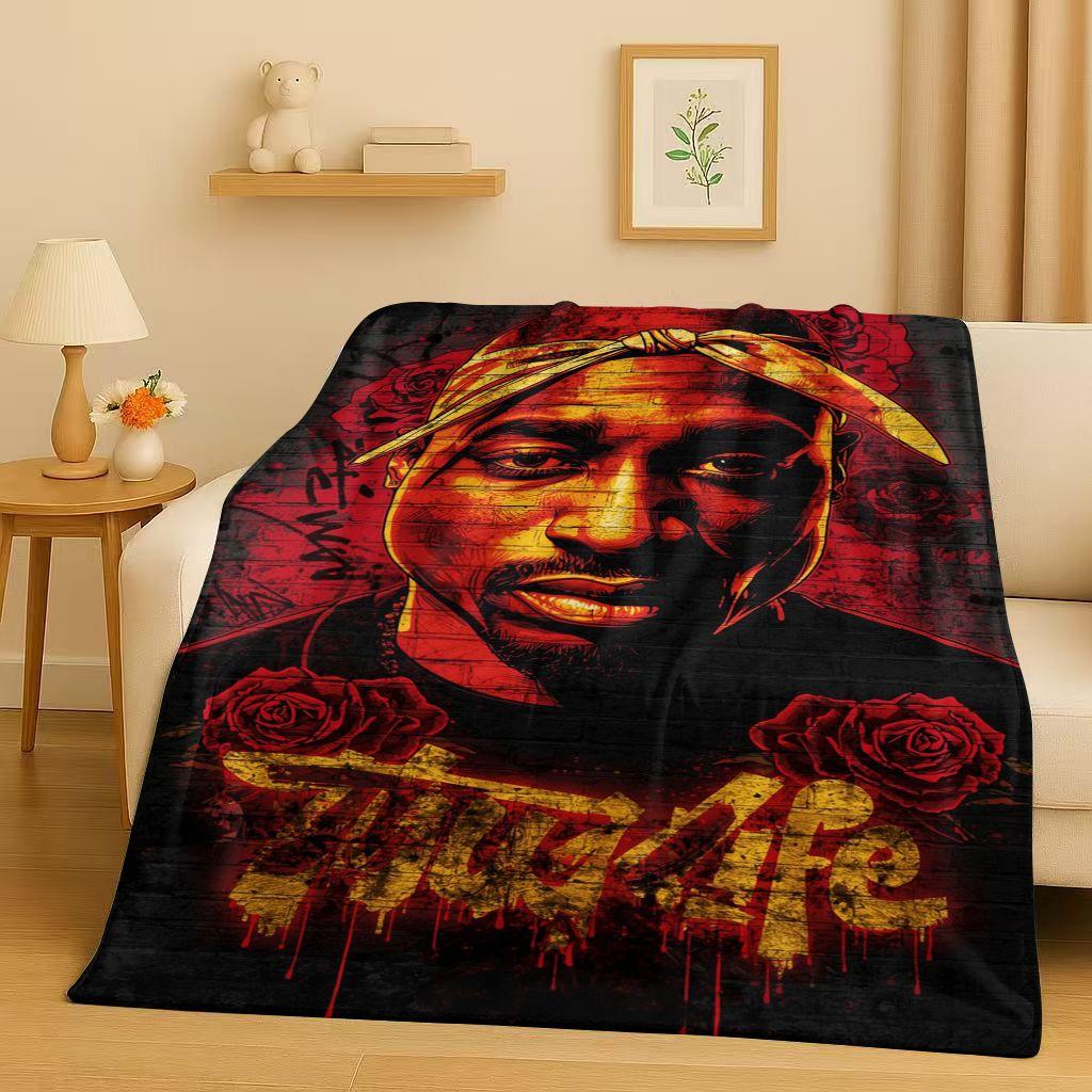 3D Rap Tupac 2pac Hip-Hop Music Rapper Catnap Flannel Blanket,Soft Plush Throw for Home Bedroom Bed Sofa Cover Kid Gift Picnic