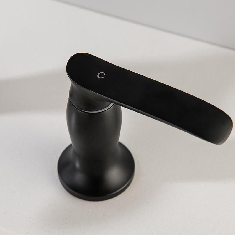 Dumb Black Double Handle Three Hole Waterfall Bathroom Basin Tap Mix Hot And Cold Water Wash Table Basin Faucet Sink Faucet