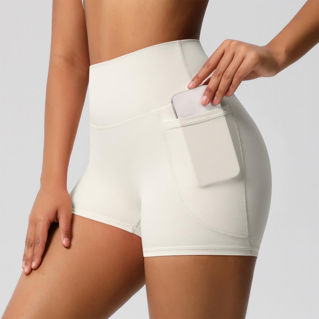 Women's Fashion Solid Color Pocket High Waist Tight High Stretch Yoga Shorts Sports Running And Fitness Three Quarter Pants