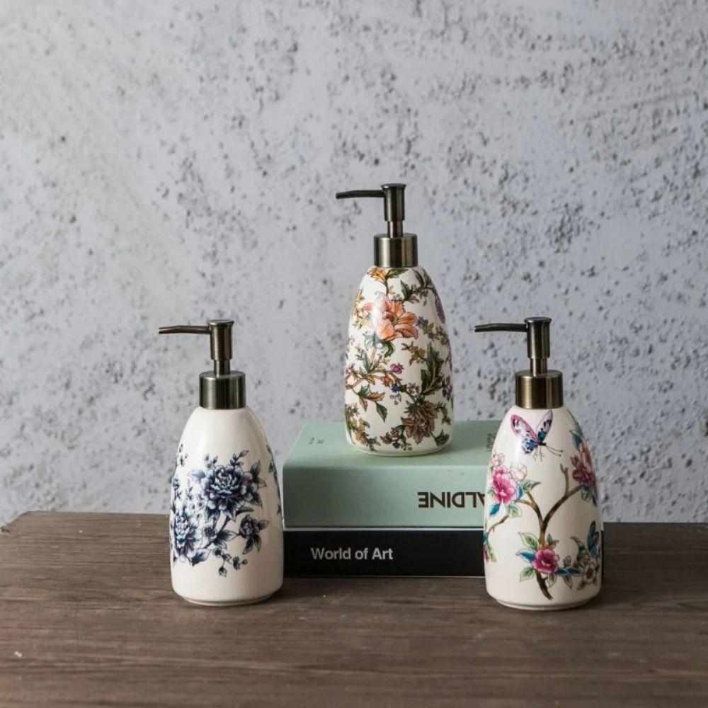 Пустая бутылка с дозатором для шампуня, винтажный цветочный узор, диспенсер для жидкого мыла, кухня