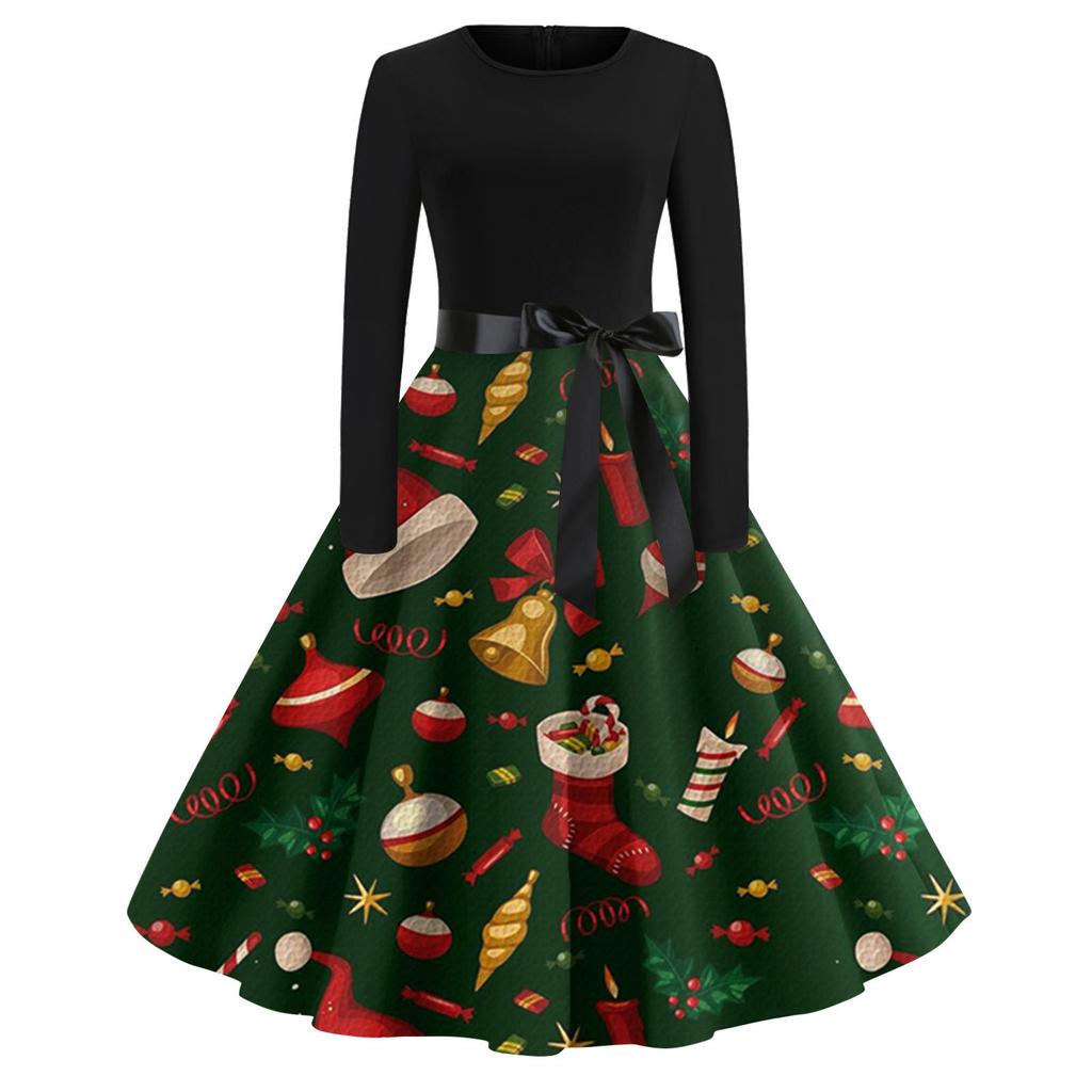 Women's Halloween Print Flare Dress For Women Long Sleeve Dress Party Casual Dresses