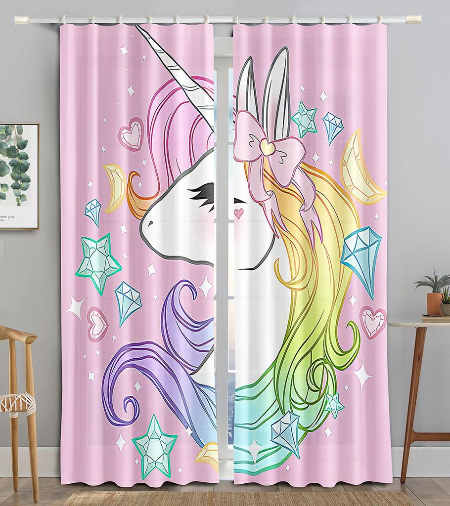 Rainbow Unicorn Colorful 3D Printing Window Curtains Blind for Kids Children Liiving Room Bederoom Kitchen Door Decor 2pieces