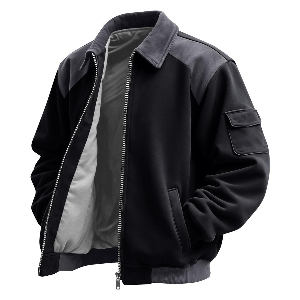 Men's Solid Color Pocket Zipper Jacket Men's Sports Large Size Casual Jacket