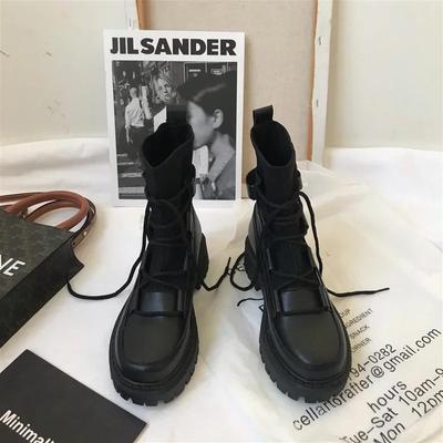 Модные женские мотоциклетные ботинки, женские повседневные носки из эластичной ткани, модные женские туфли с перекрестными шнурками на платформе, готические ботинки 2024