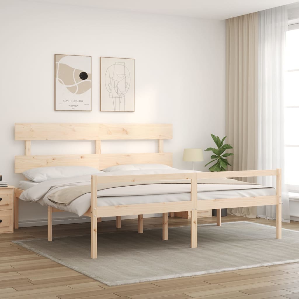 Senior Bed with Headboard 200x200 cm Solid Wood