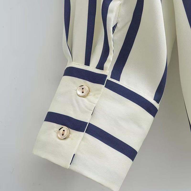 Женские блузки весна-осень полосатая свободная фактура принтованная рубашка