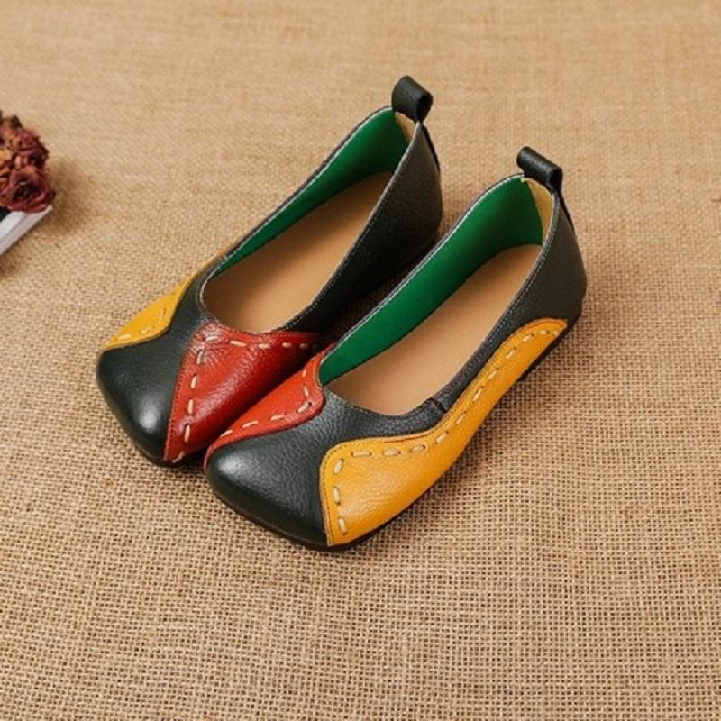 2024 Spring Autumn Women Flats Calf Leather Shoes Slip On Ballet Flats Ladies Patches Shallow Shoes Mom Moccasins Loafers Shoe