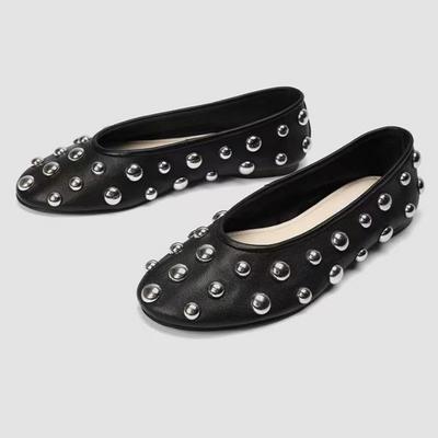 Мода 2025 Новый Стиль Заклепки Круглый Носок Балетки Дизайнерская Роскошь Однотонные Балетки Мэри Джейн Слипоны На Мягкой Подошве Женские Балетки