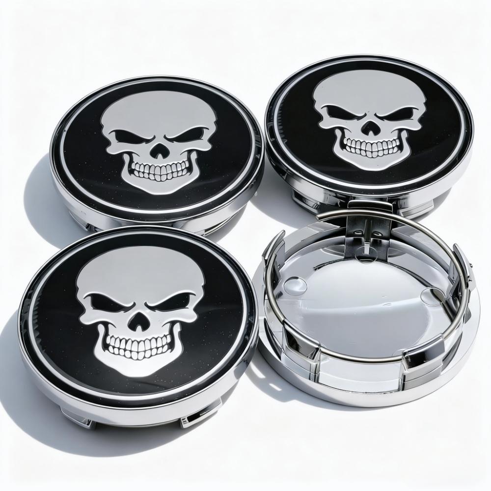 4pcs/Set SKULL Logo Emblem Badge Car Wheel Center Caps 58MM 54MM Wheel Rim Hubcaps Hub Center Dust Cover Replace Car Accessories