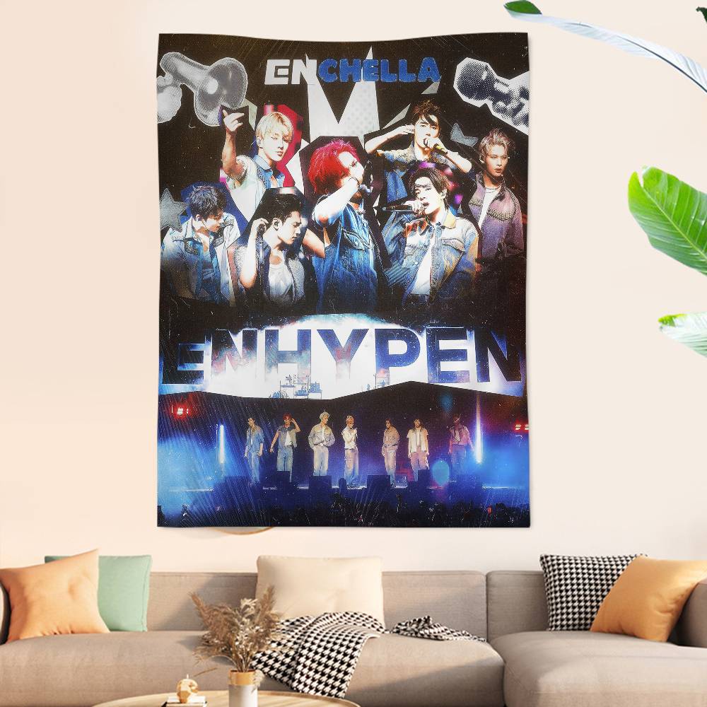 Korea E-Enhypenes Singing Group Hanging Bohemian Tapestry Hanging Tarot Hippie Wall Rugs Dorm Japanese Tapestry