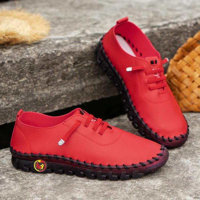 Модные женские вулканизированные туфли из искусственной кожи, повседневная обувь, сшитая вручную, удобная мягкая обувь, женская осенняя новая повседневная обувь, большой размер 45