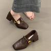 Guttega~ Retro Square Head Temperament High Heel Mary Jane Shoes Light Mouth One-word Buckle Strap Thick Heel Commuter High Heels Women