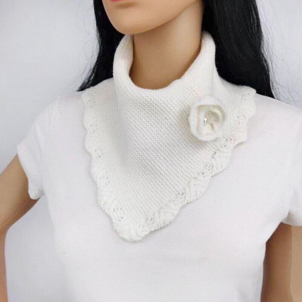 Solid Color Wavy Edge False Collar Crochet Flower Neck Warmer Fashion Women Knit Triangle Scarf