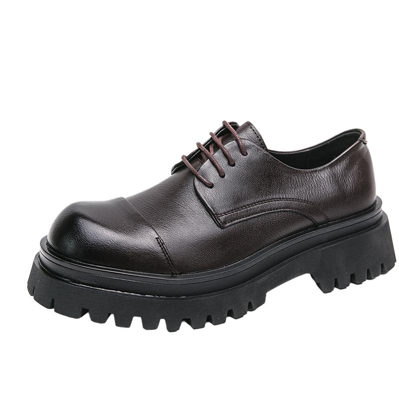 Men's Formal Thick Soled Leather Shoes Retro Classic Minimalist Style Leisure Outdoor Party New Office Youth Shoes 38-45